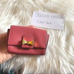 Chloe Bow Card Holder Mini Wallet Case Small Pink Leather